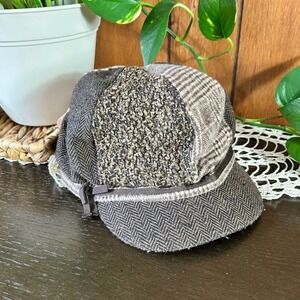 Vintage y2k August Brown Patchwork Newsboy Cap Herringbone Boucle Wool  Hat
